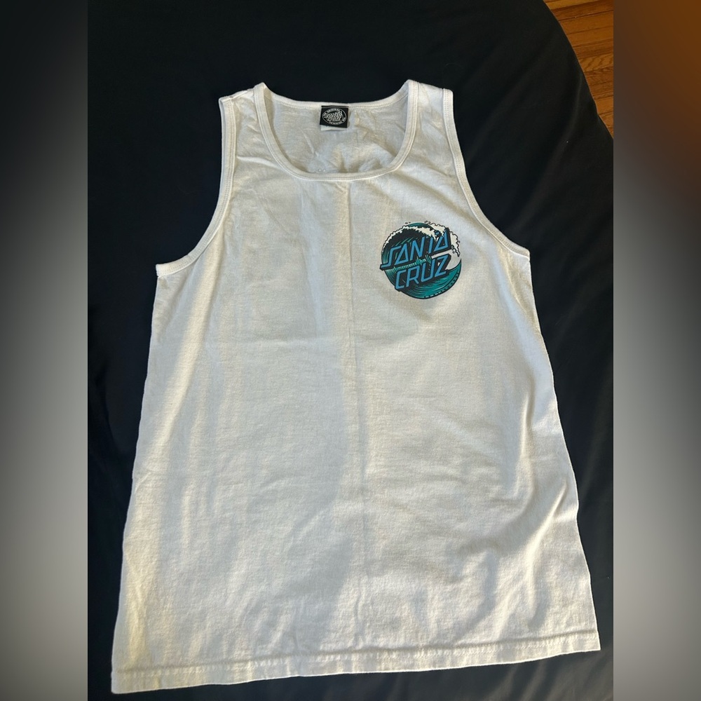 Santa Cruz White Tank with Blue and Black Logo
